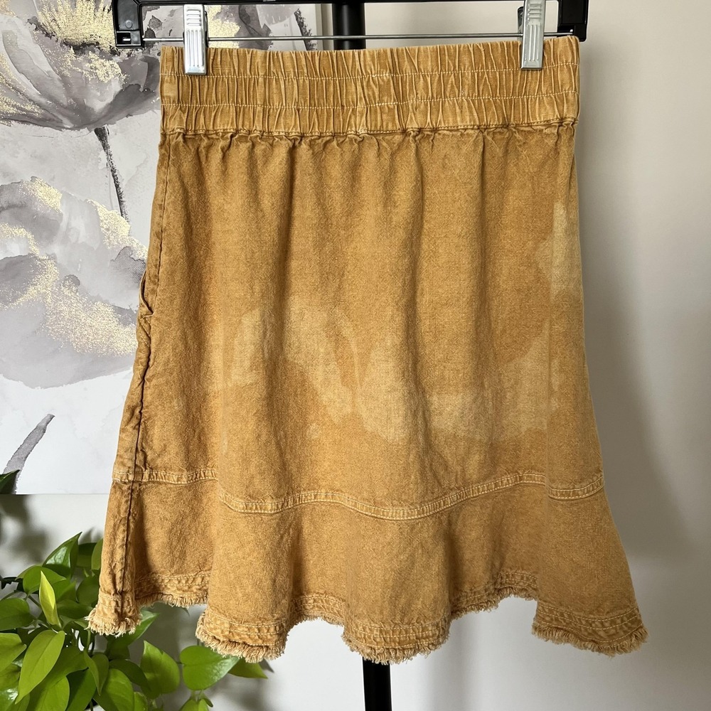 Anthropologie Pilcro Mini Skirt XS Yellow Linen‎ Tie Dye Frayed Hem Boho - Picture 4 of 11